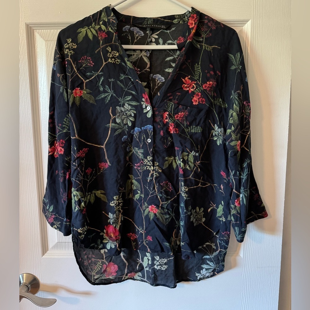 ZARA Woman Floral 3/4 Sleeve‎ Blouse Size Small